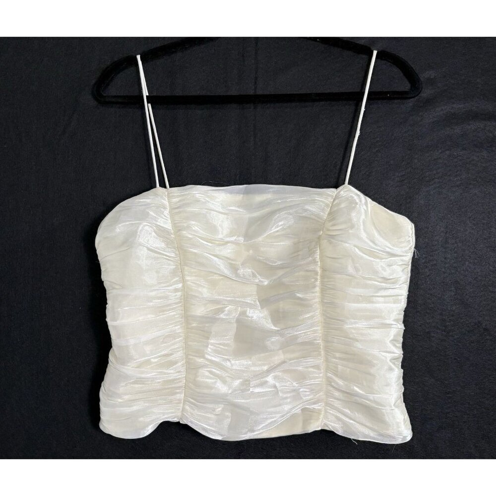 Vtg J R NITES Women Camisole Ruched Cropped Thin Straps Satin Sz 14 Ivory 49-3